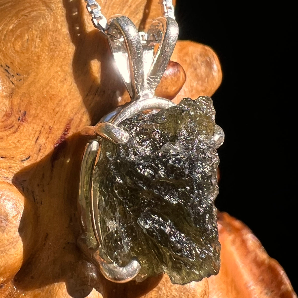 Raw Moldavite Pendant Sterling Silver #8775-Moldavite Life