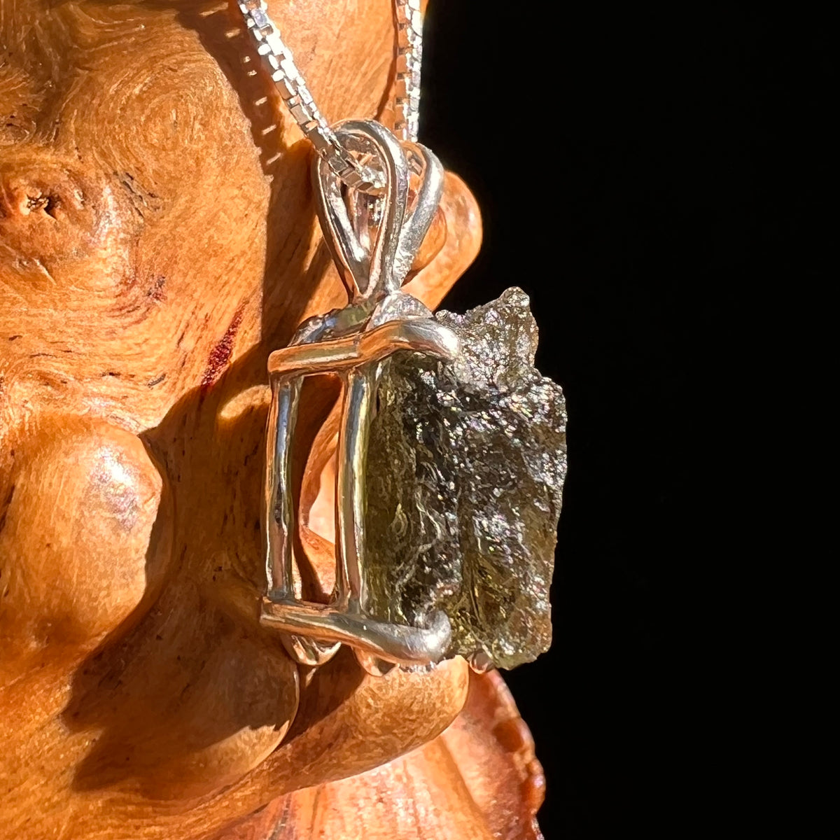 Raw Moldavite Pendant Sterling Silver #8775-Moldavite Life