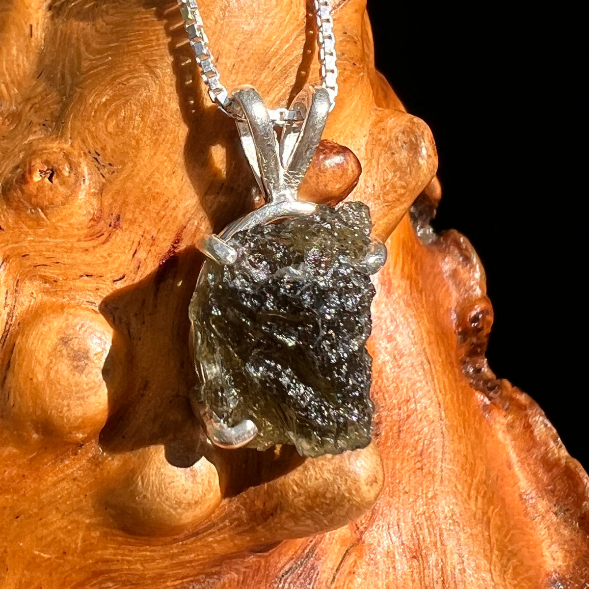 Raw Moldavite Pendant Sterling Silver #8775-Moldavite Life