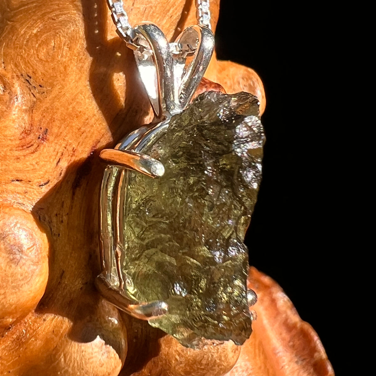 Raw Moldavite Pendant Sterling Silver #8776-Moldavite Life