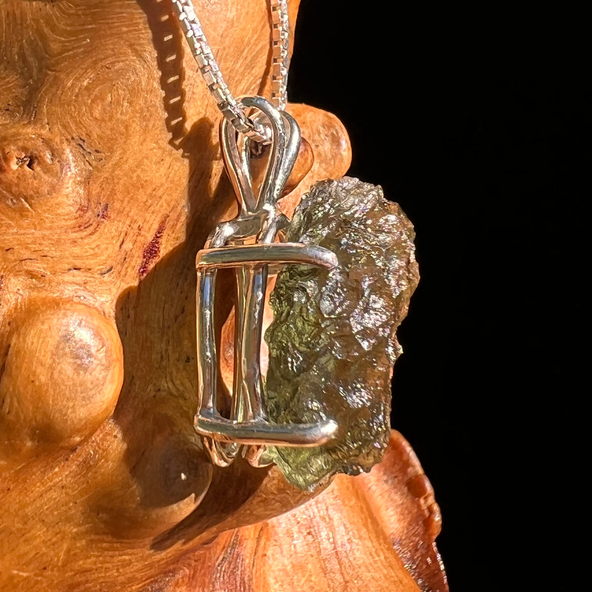 Raw Moldavite Pendant Sterling Silver #8776-Moldavite Life