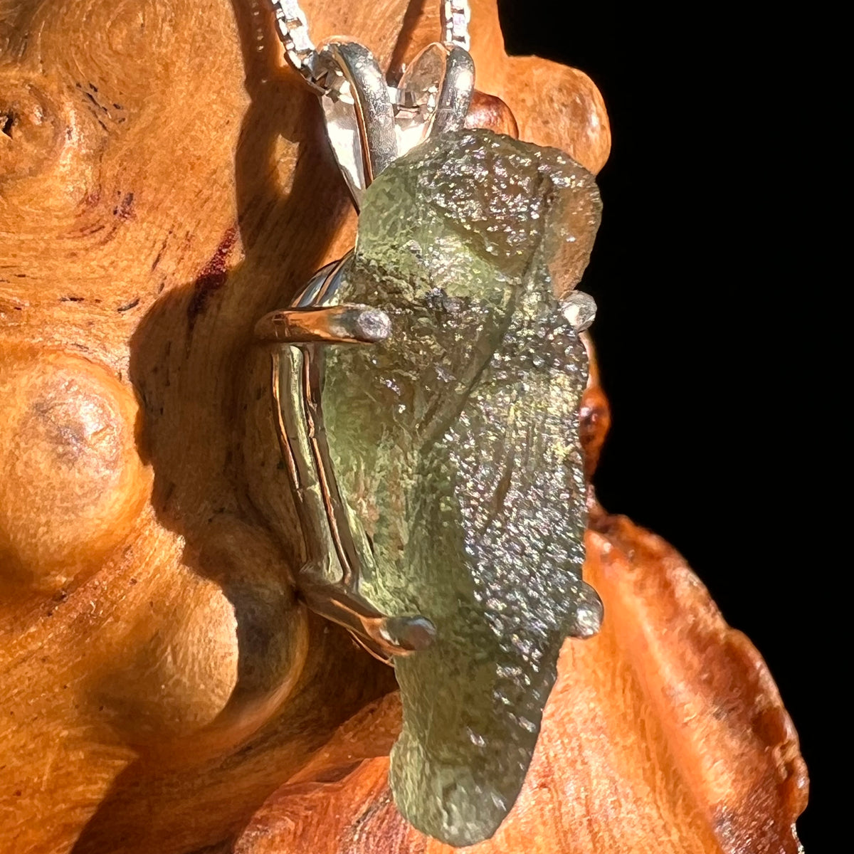 Raw Moldavite Pendant Sterling Silver #8777-Moldavite Life