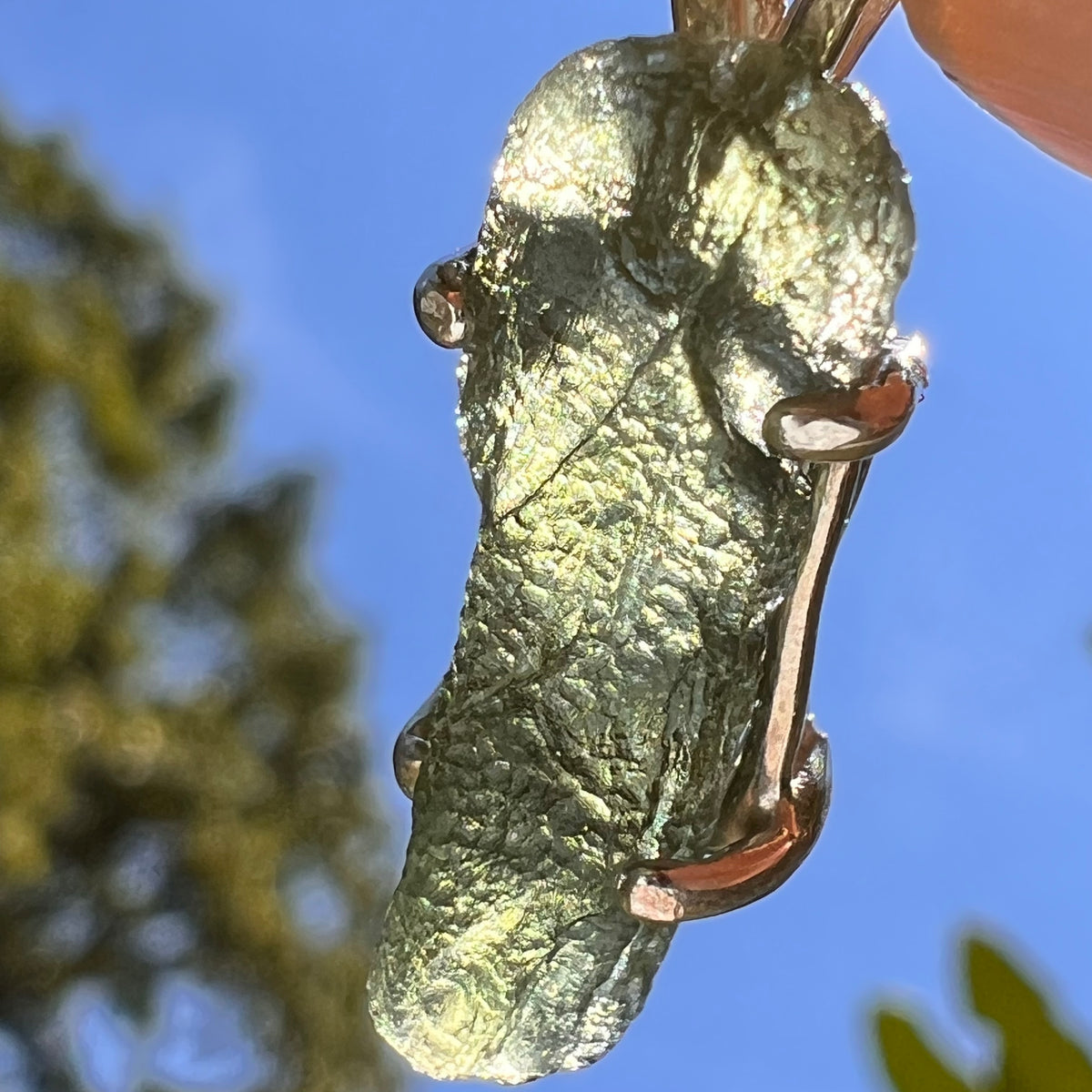 Raw Moldavite Pendant Sterling Silver #8777-Moldavite Life