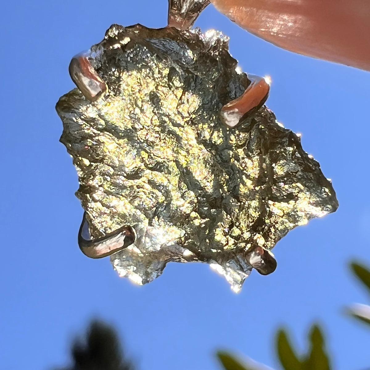 Raw Moldavite Pendant Sterling Silver #8842-Moldavite Life