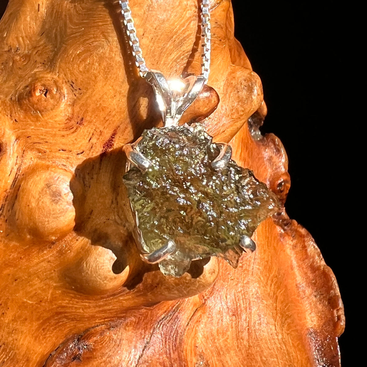 Raw Moldavite Pendant Sterling Silver #8842-Moldavite Life