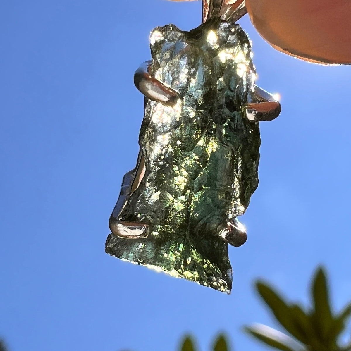 Raw Moldavite Pendant Sterling Silver #8843-Moldavite Life