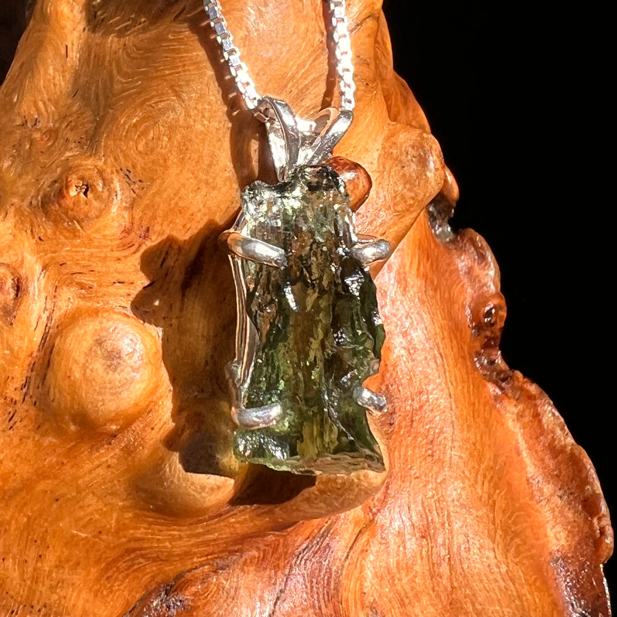 Raw Moldavite Pendant Sterling Silver #8843-Moldavite Life