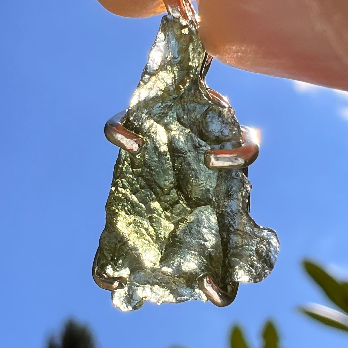 Raw Moldavite Pendant Sterling Silver #8844-Moldavite Life