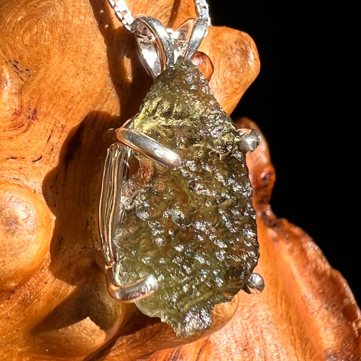 Raw Moldavite Pendant Sterling Silver #8845-Moldavite Life