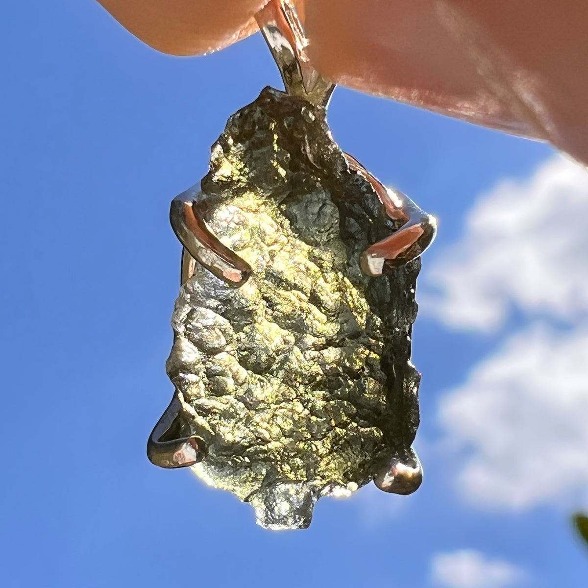 Raw Moldavite Pendant Sterling Silver #8845-Moldavite Life