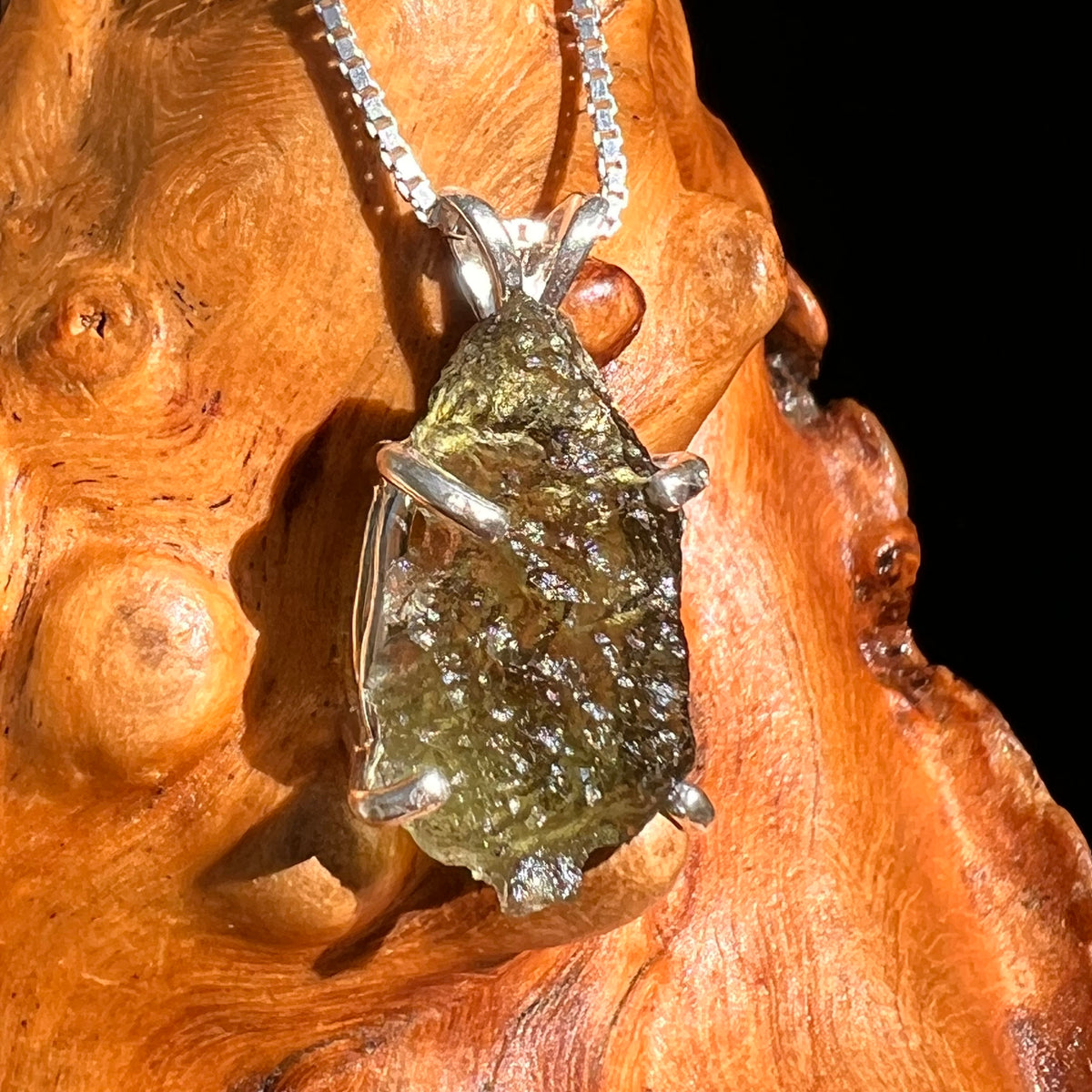 Raw Moldavite Pendant Sterling Silver #8845-Moldavite Life