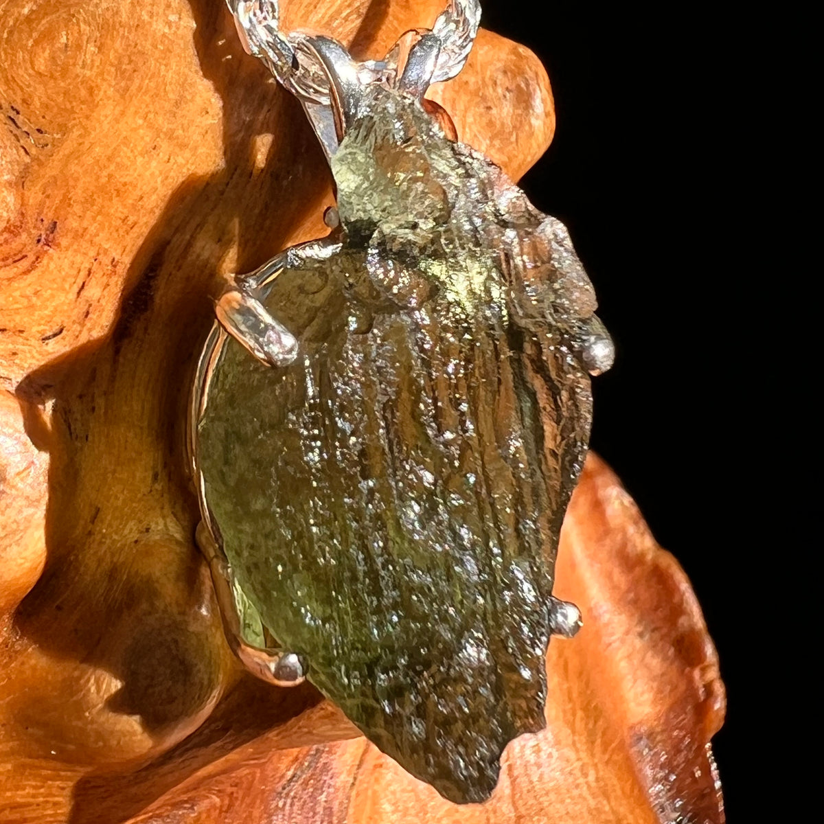 Raw Moldavite Pendant Sterling Silver #8846-Moldavite Life