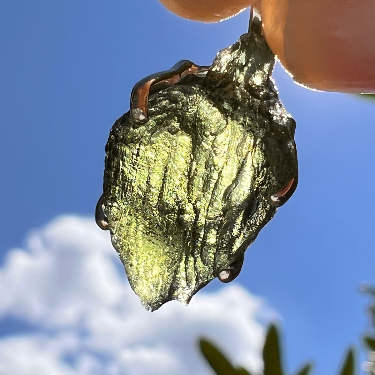 Raw Moldavite Pendant Sterling Silver #8846-Moldavite Life