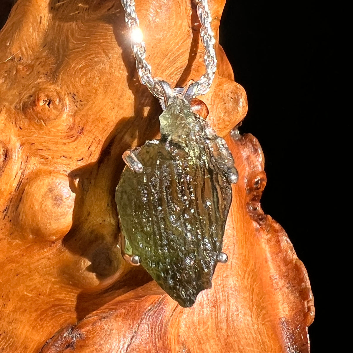 Raw Moldavite Pendant Sterling Silver #8846-Moldavite Life