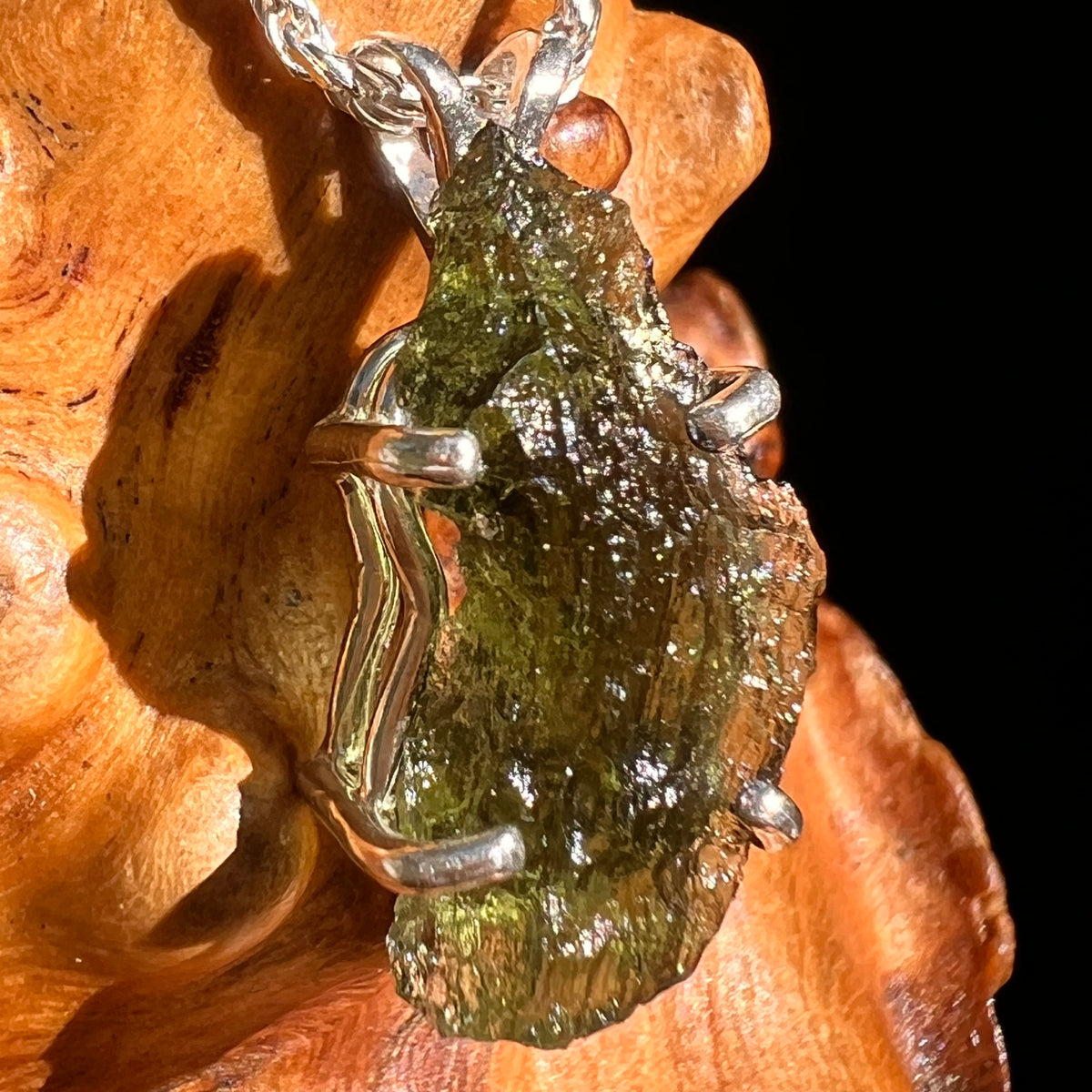 Raw Moldavite Pendant Sterling Silver #8847-Moldavite Life