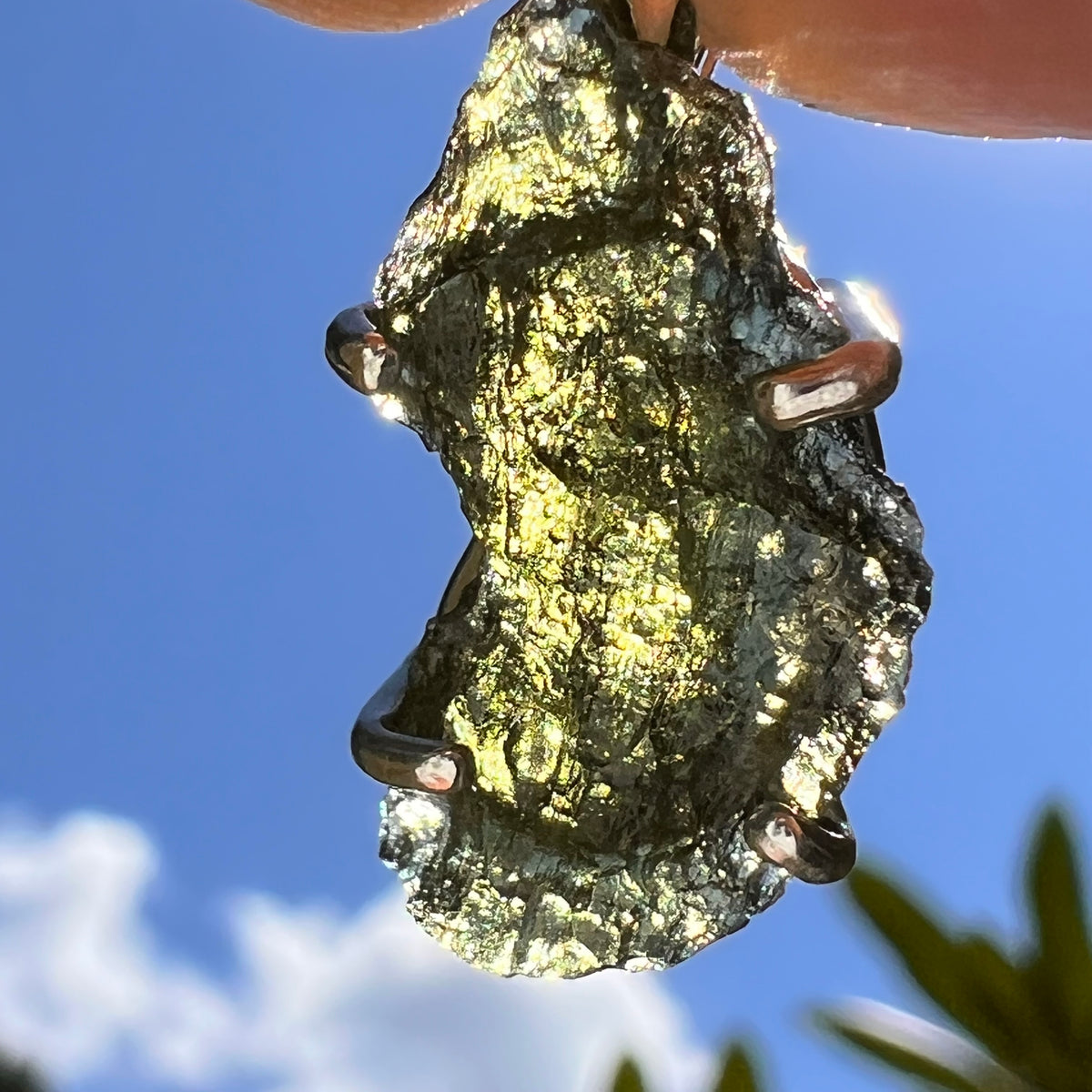 Raw Moldavite Pendant Sterling Silver #8847-Moldavite Life