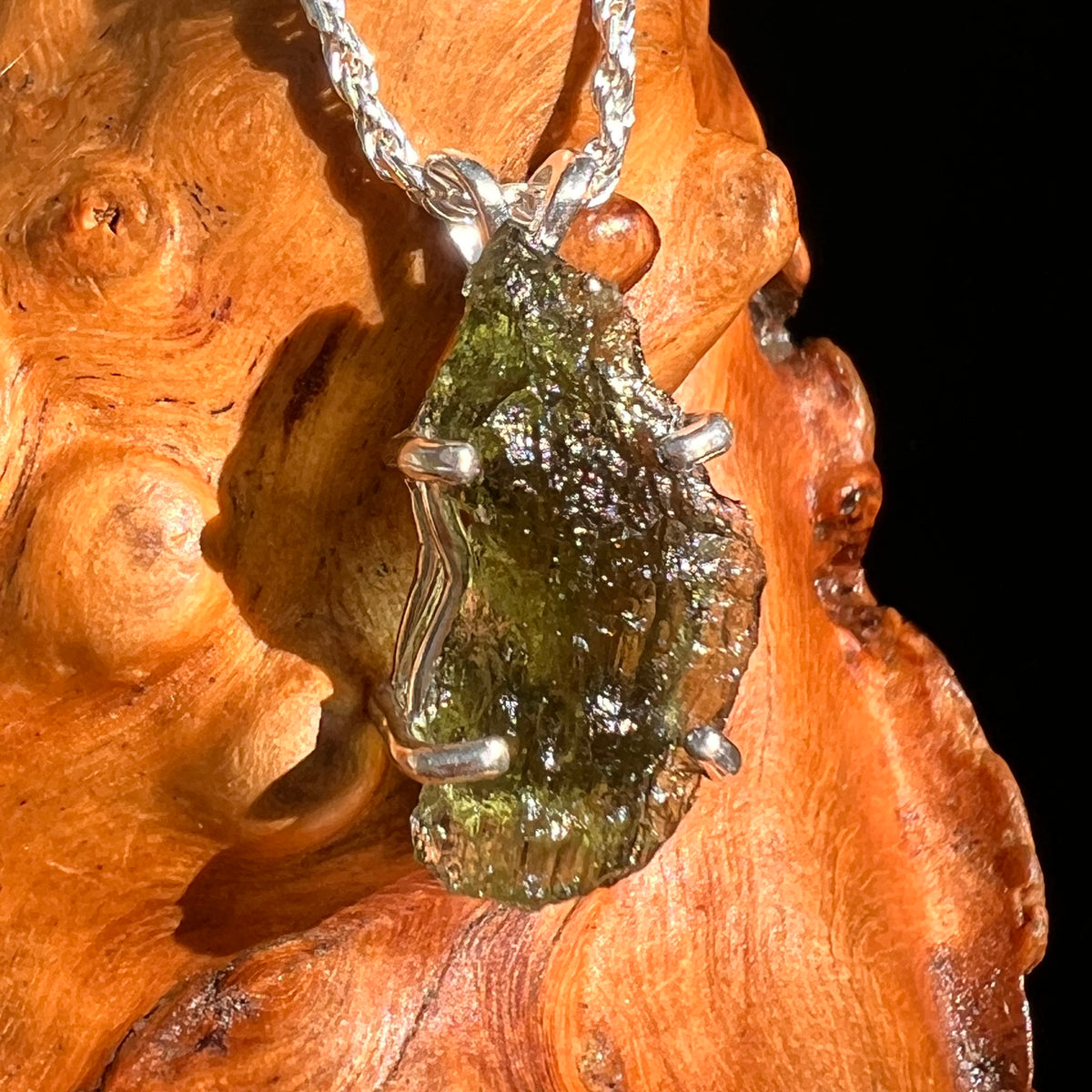 Raw Moldavite Pendant Sterling Silver #8847-Moldavite Life