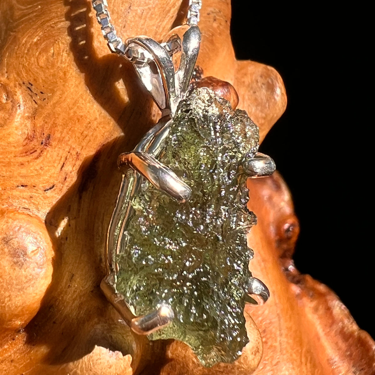 Raw Moldavite Pendant Sterling Silver #8848-Moldavite Life