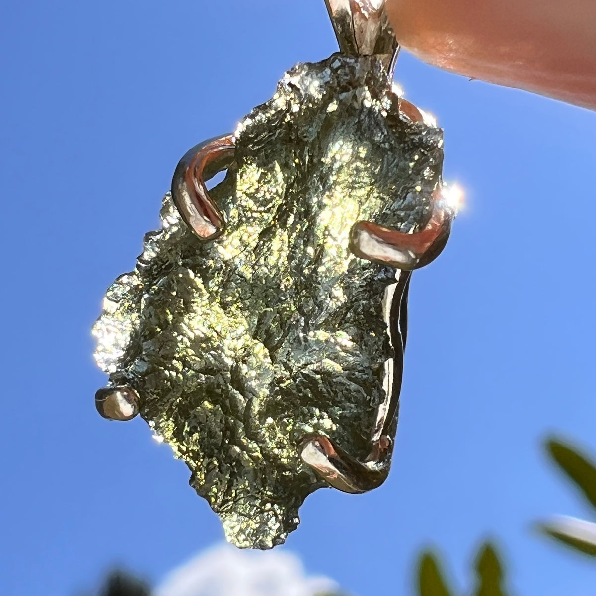 Raw Moldavite Pendant Sterling Silver #8848-Moldavite Life