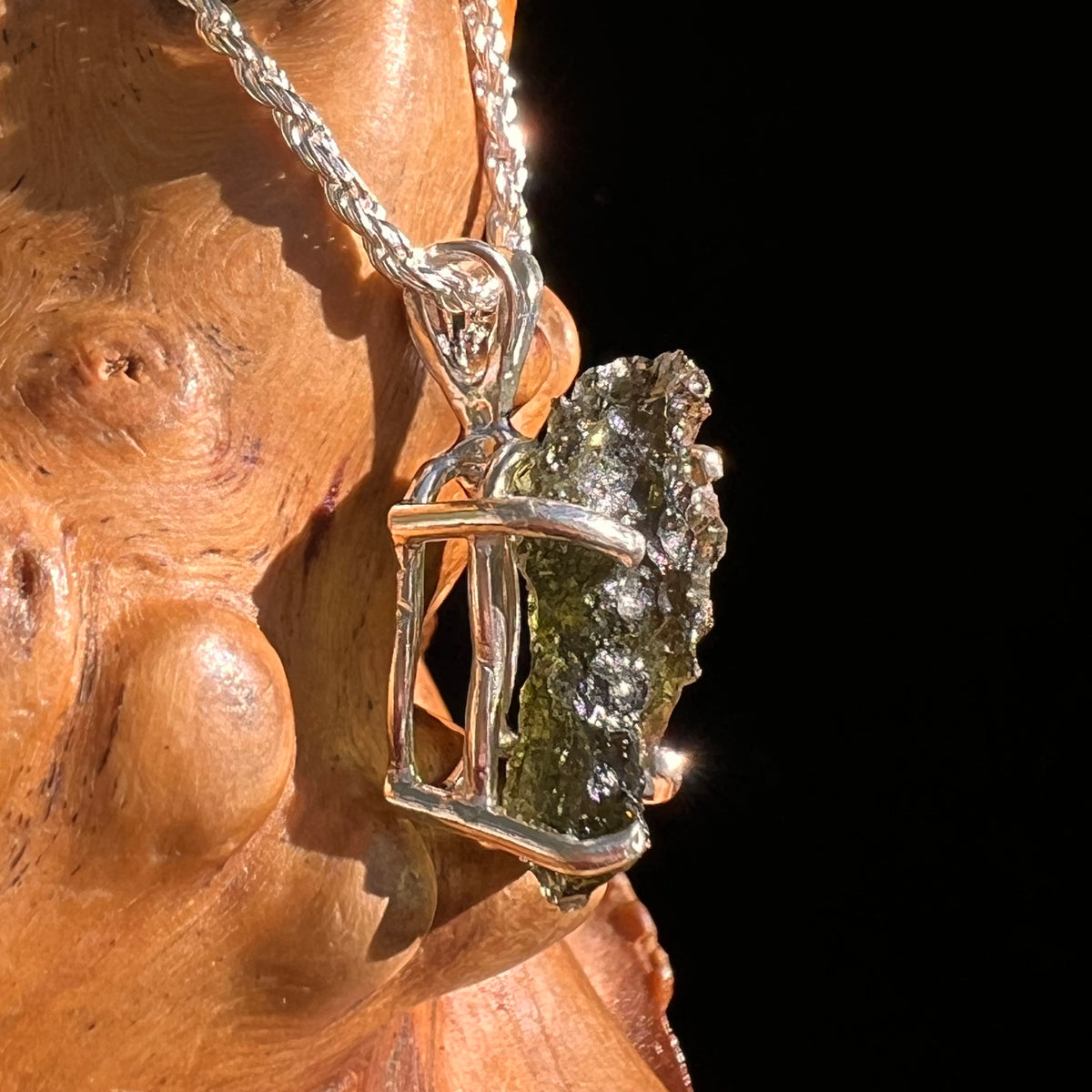 Raw Moldavite Pendant Sterling Silver #8849-Moldavite Life