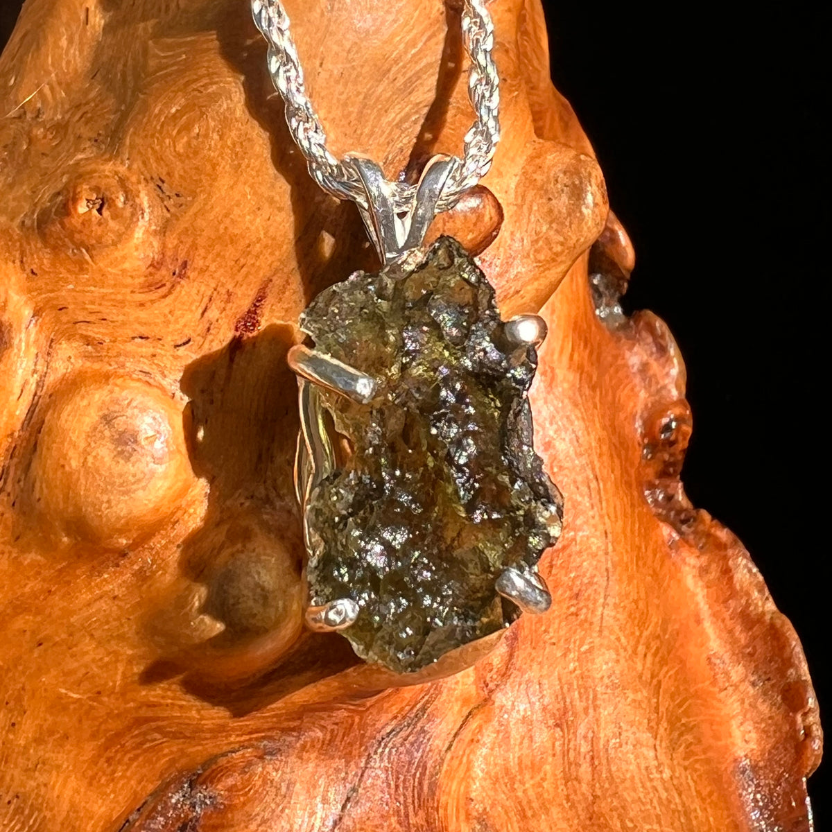 Raw Moldavite Pendant Sterling Silver #8849-Moldavite Life