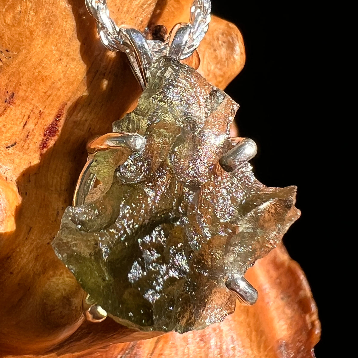 Raw Moldavite Pendant Sterling Silver #8850-Moldavite Life