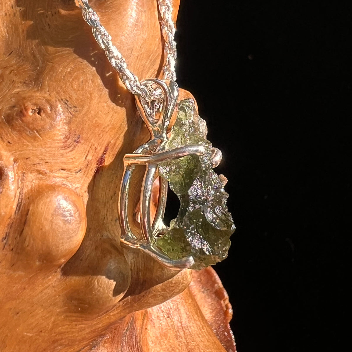 Raw Moldavite Pendant Sterling Silver #8850-Moldavite Life