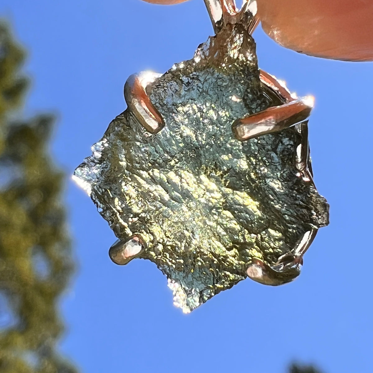 Raw Moldavite Pendant Sterling Silver #8851-Moldavite Life