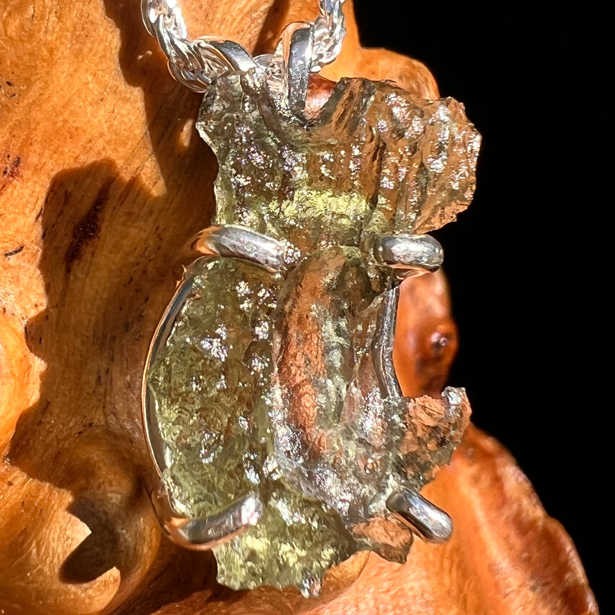 Raw Moldavite Pendant Sterling Silver #8852-Moldavite Life