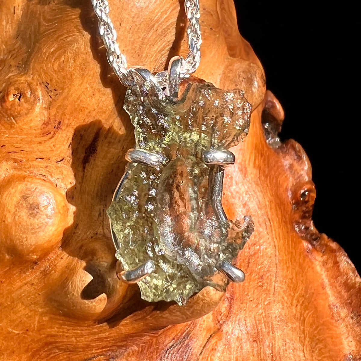 Raw Moldavite Pendant Sterling Silver #8852-Moldavite Life