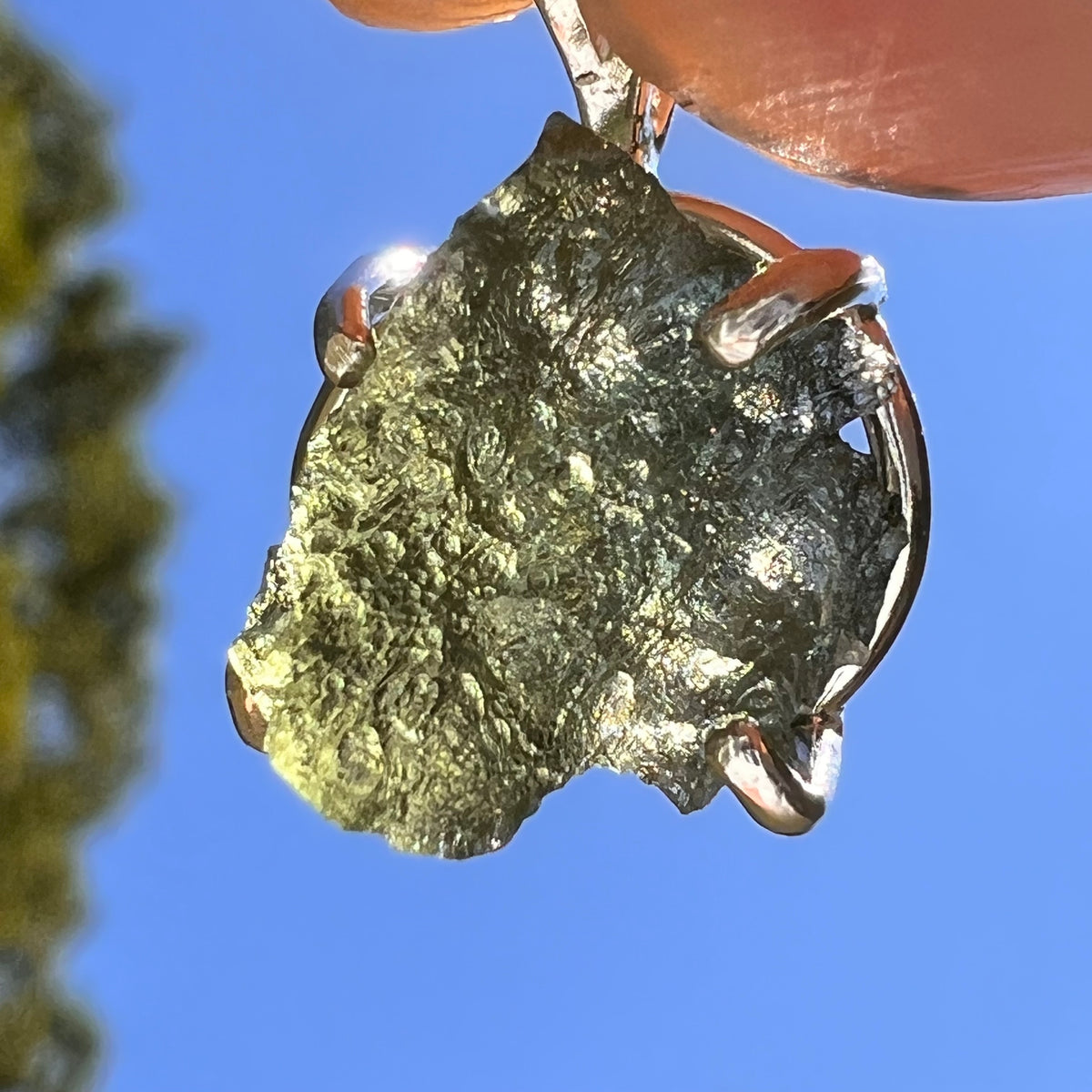 Raw Moldavite Pendant Sterling Silver #8853-Moldavite Life