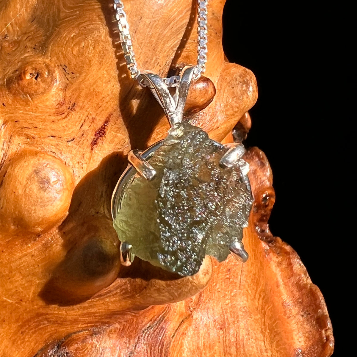 Raw Moldavite Pendant Sterling Silver #8853-Moldavite Life