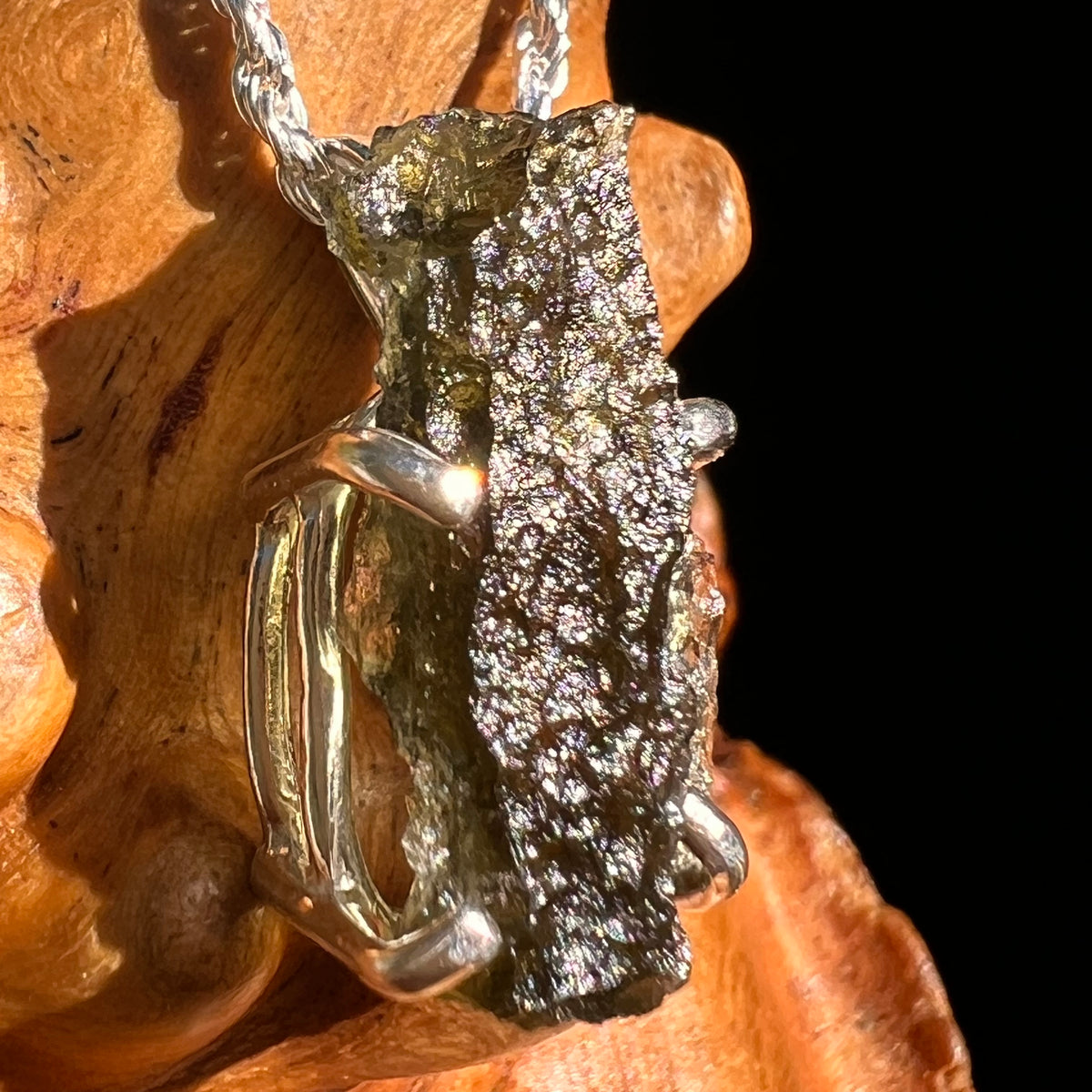 Raw Moldavite Pendant Sterling Silver #8854-Moldavite Life