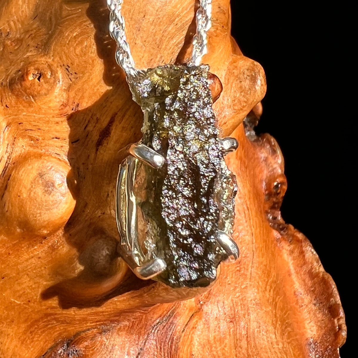 Raw Moldavite Pendant Sterling Silver #8854-Moldavite Life