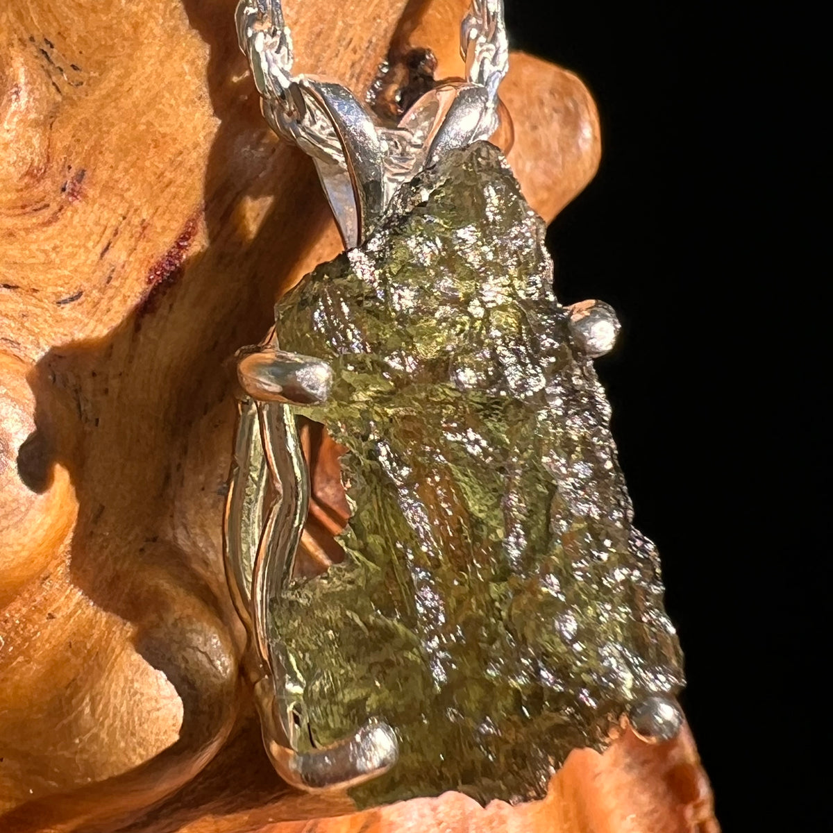 Raw Moldavite Pendant Sterling Silver #8855-Moldavite Life