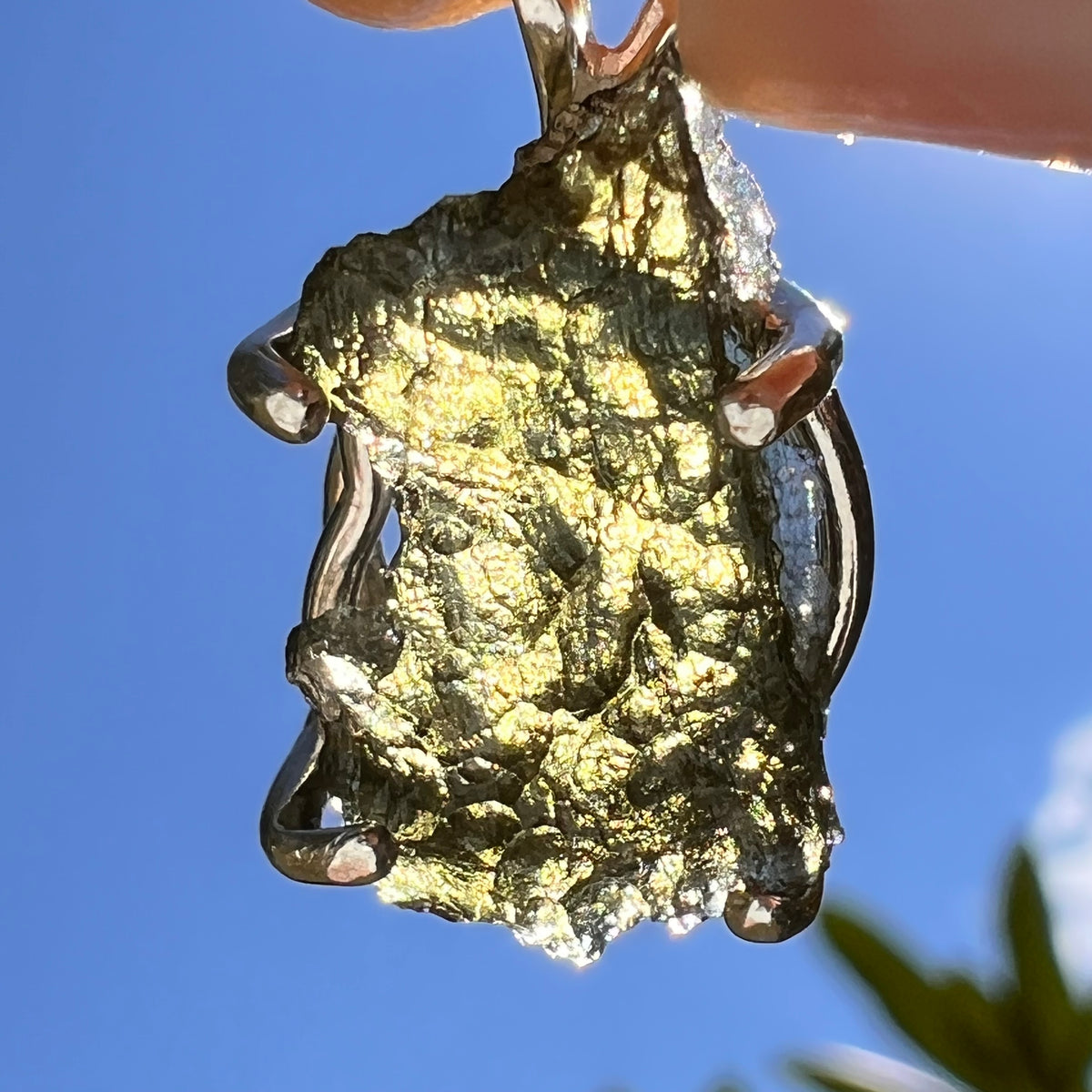Raw Moldavite Pendant Sterling Silver #8855-Moldavite Life