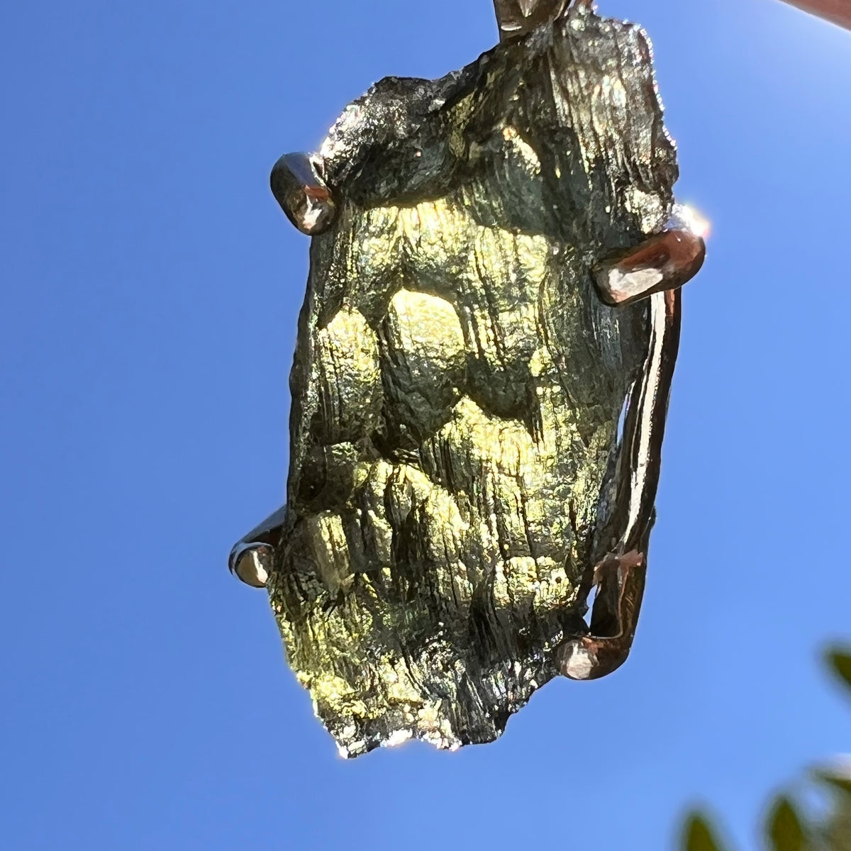 Raw Moldavite Pendant Sterling Silver #8858-Moldavite Life