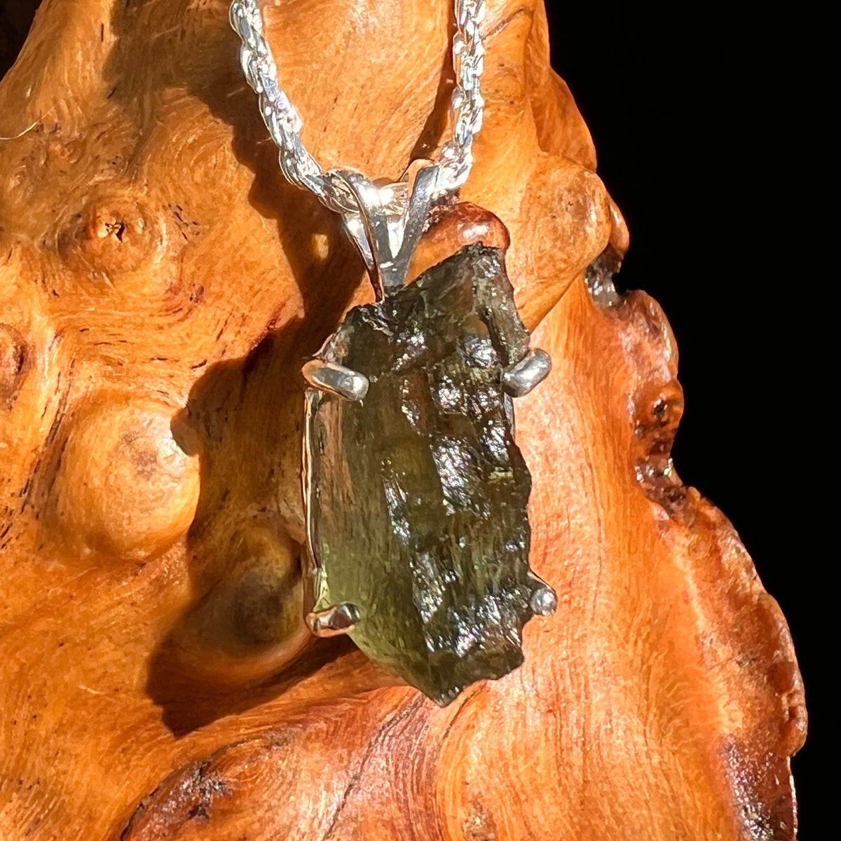 Raw Moldavite Pendant Sterling Silver #8858-Moldavite Life