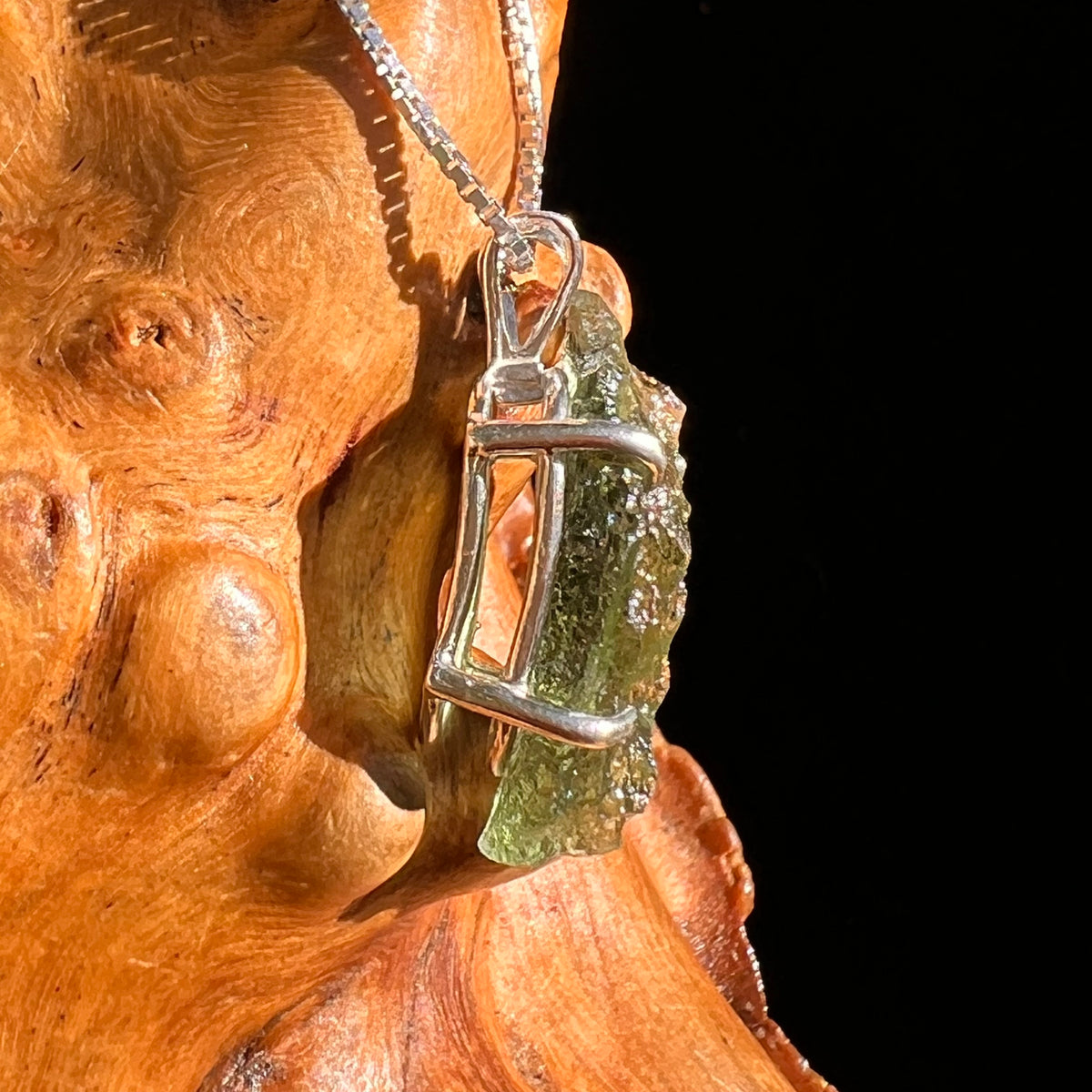 Raw Moldavite Pendant Sterling Silver #8859-Moldavite Life
