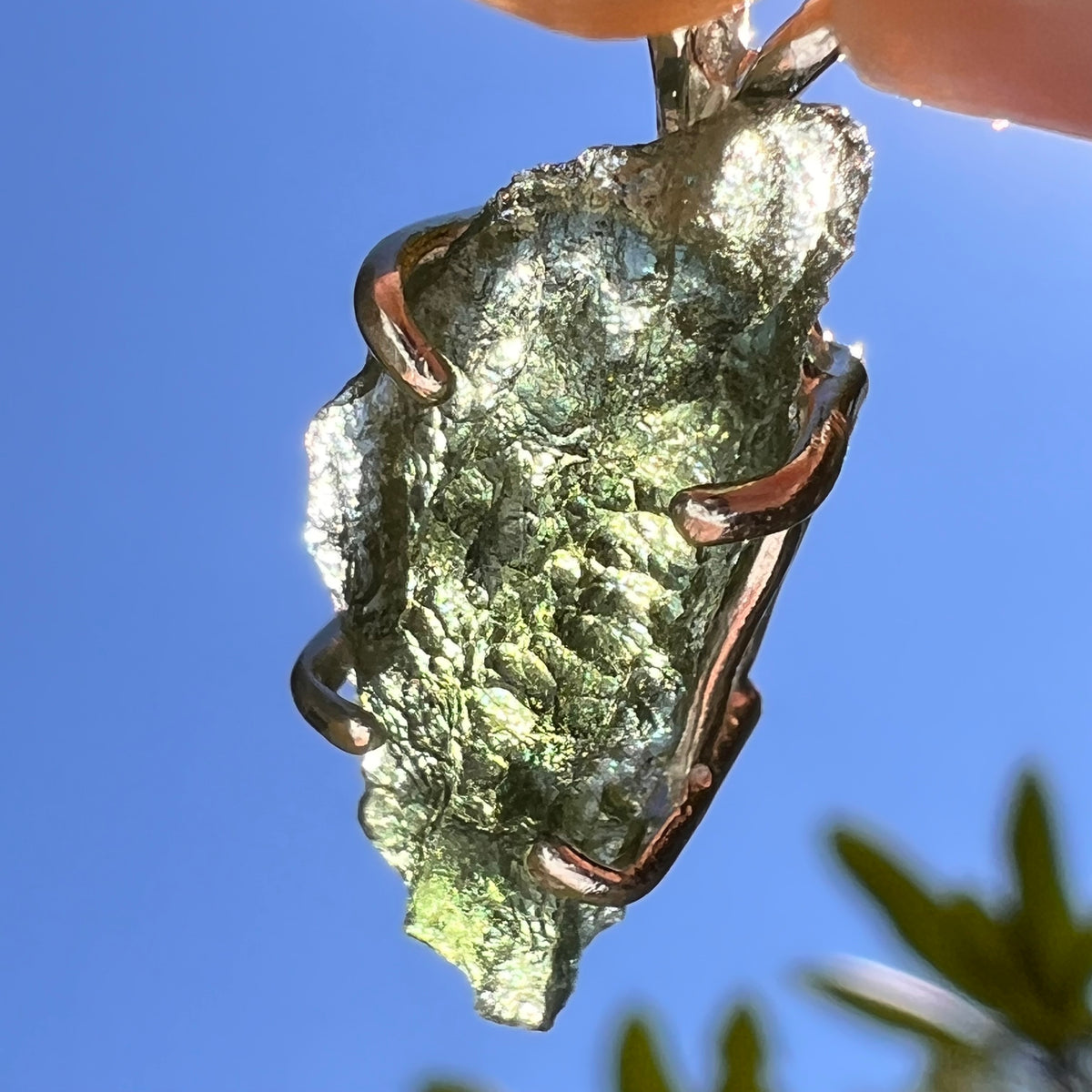 Raw Moldavite Pendant Sterling Silver #8859-Moldavite Life