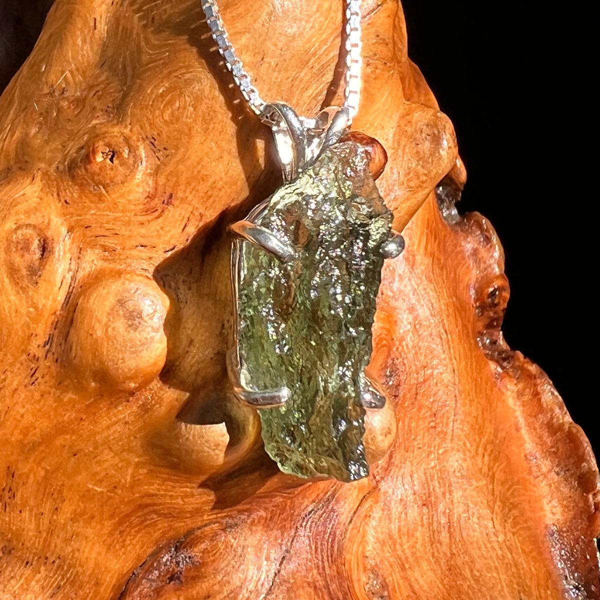 Raw Moldavite Pendant Sterling Silver #8859-Moldavite Life