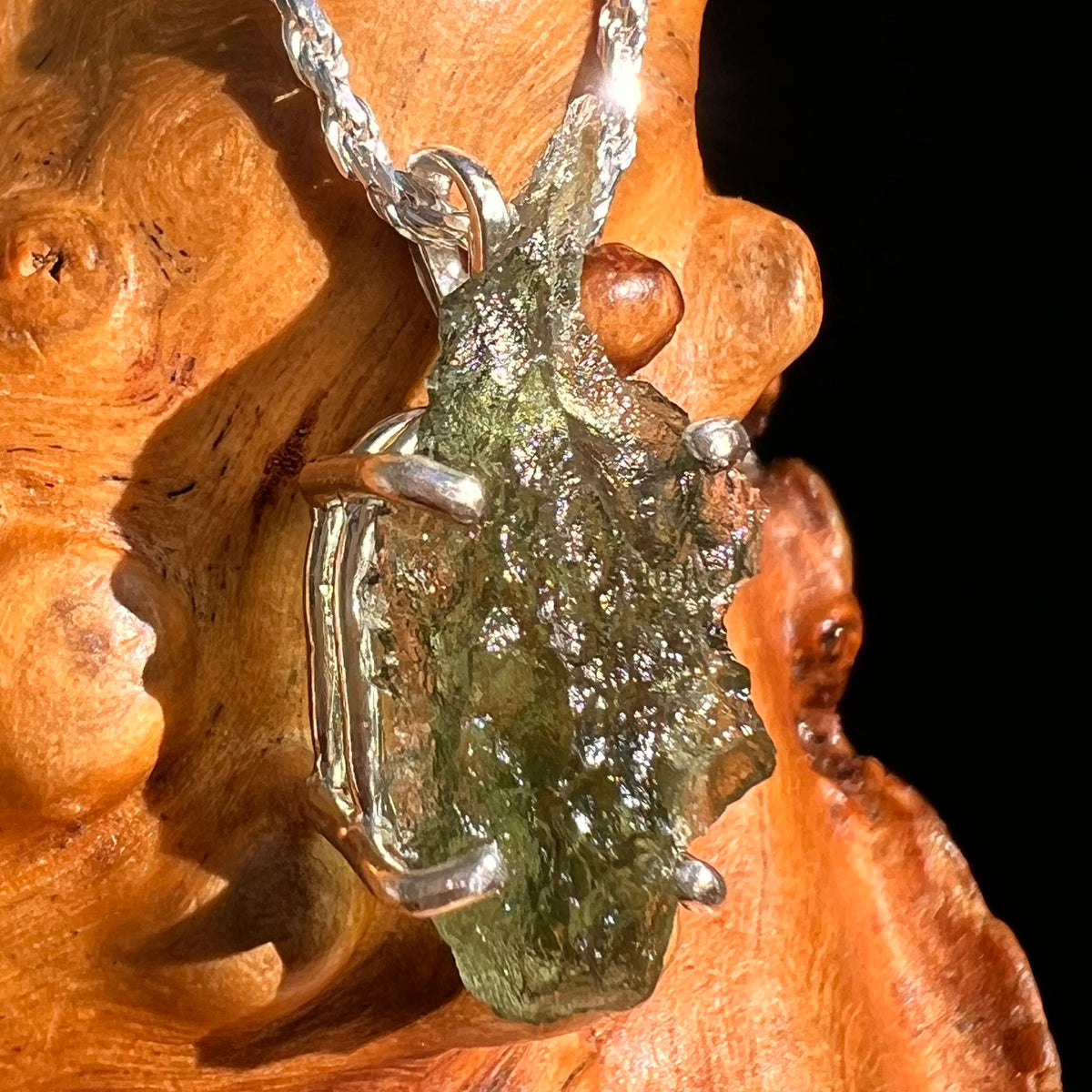 Raw Moldavite Pendant Sterling Silver #8860-Moldavite Life