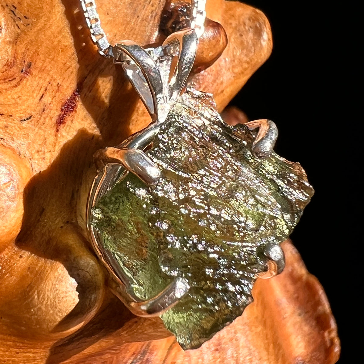 Raw Moldavite Pendant Sterling Silver #8861-Moldavite Life