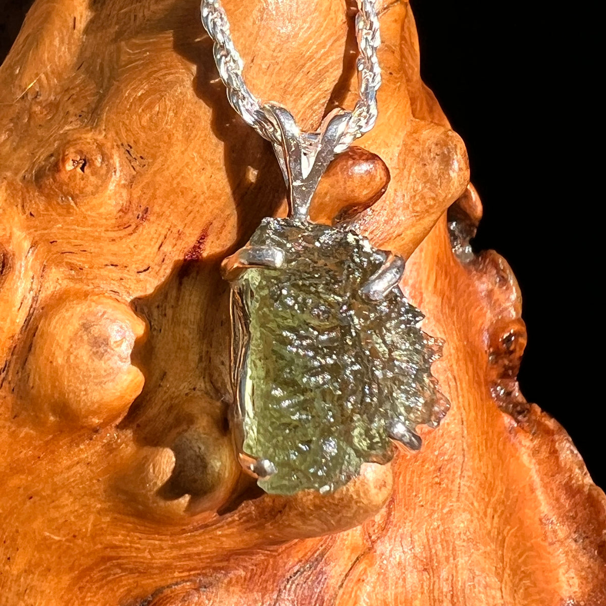 Raw Moldavite Pendant Sterling Silver #8862-Moldavite Life