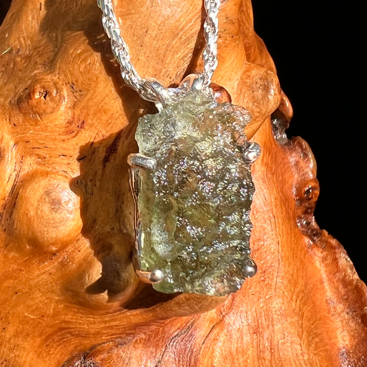Raw Moldavite Pendant Sterling Silver #8863-Moldavite Life