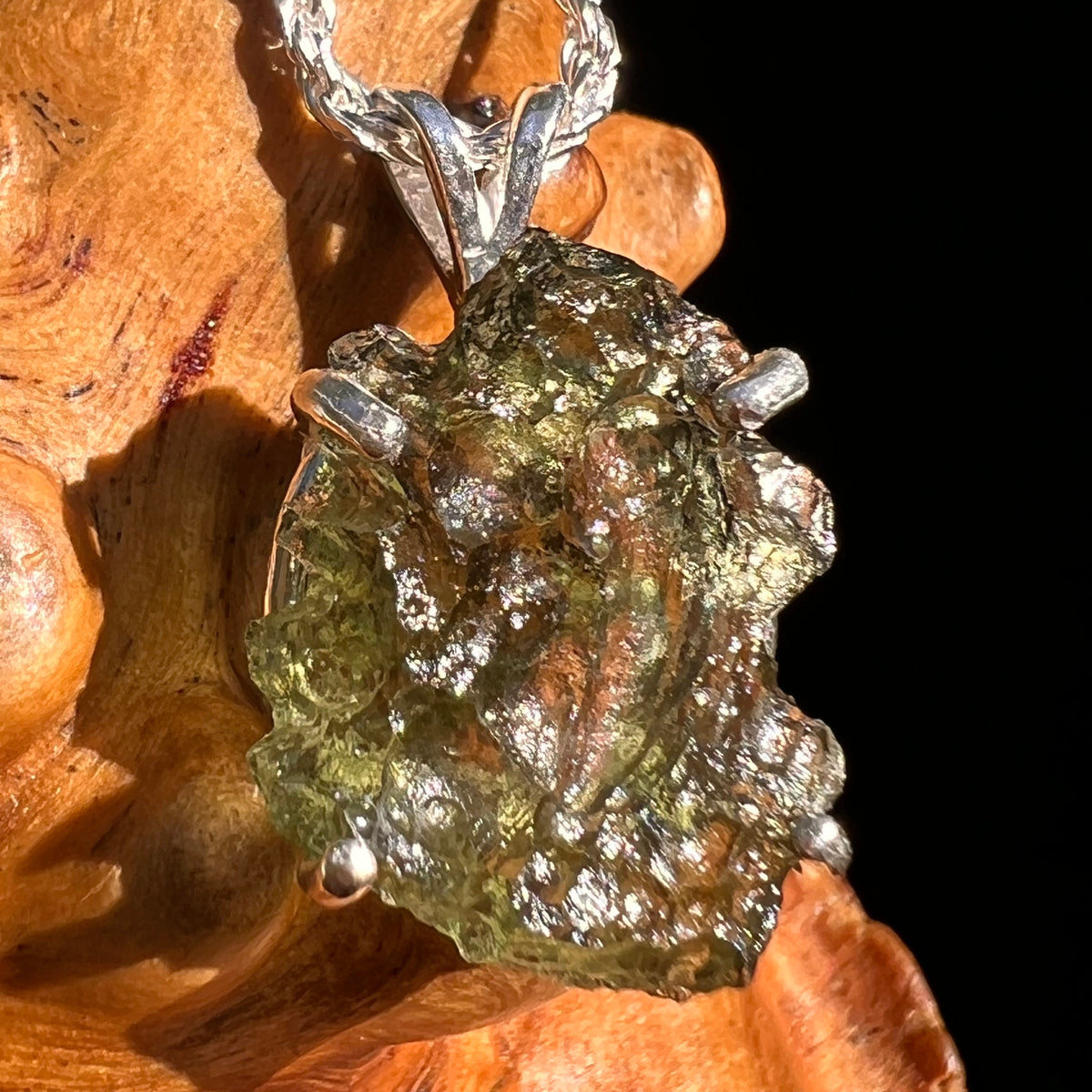 Raw Moldavite Pendant Sterling Silver #8864-Moldavite Life