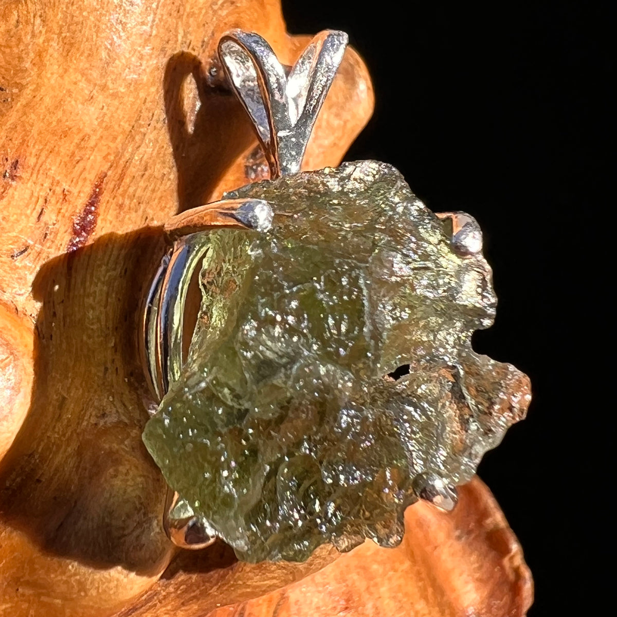 Raw Moldavite Pendant Sterling Silver Natural Hole #8125-Moldavite Life