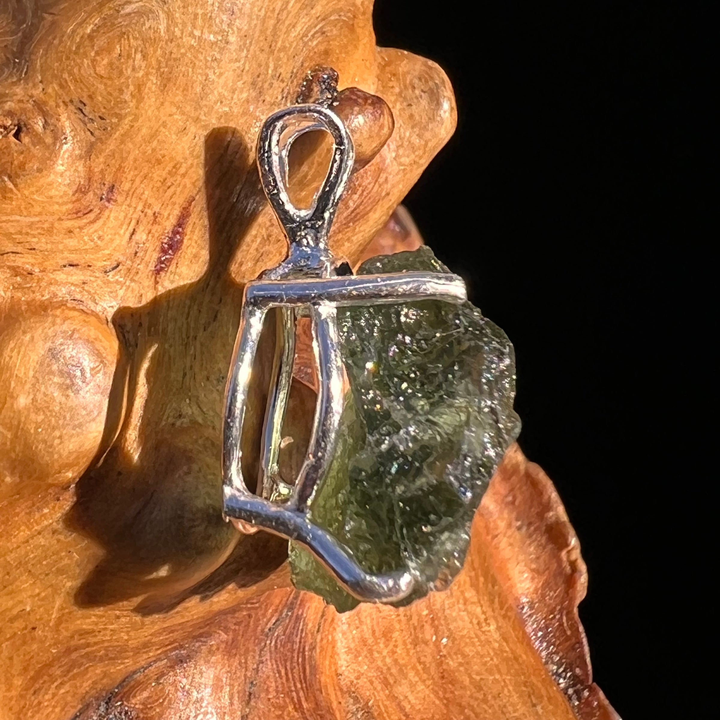 Raw Moldavite Pendant Sterling Silver Natural Hole #8125-Moldavite Life