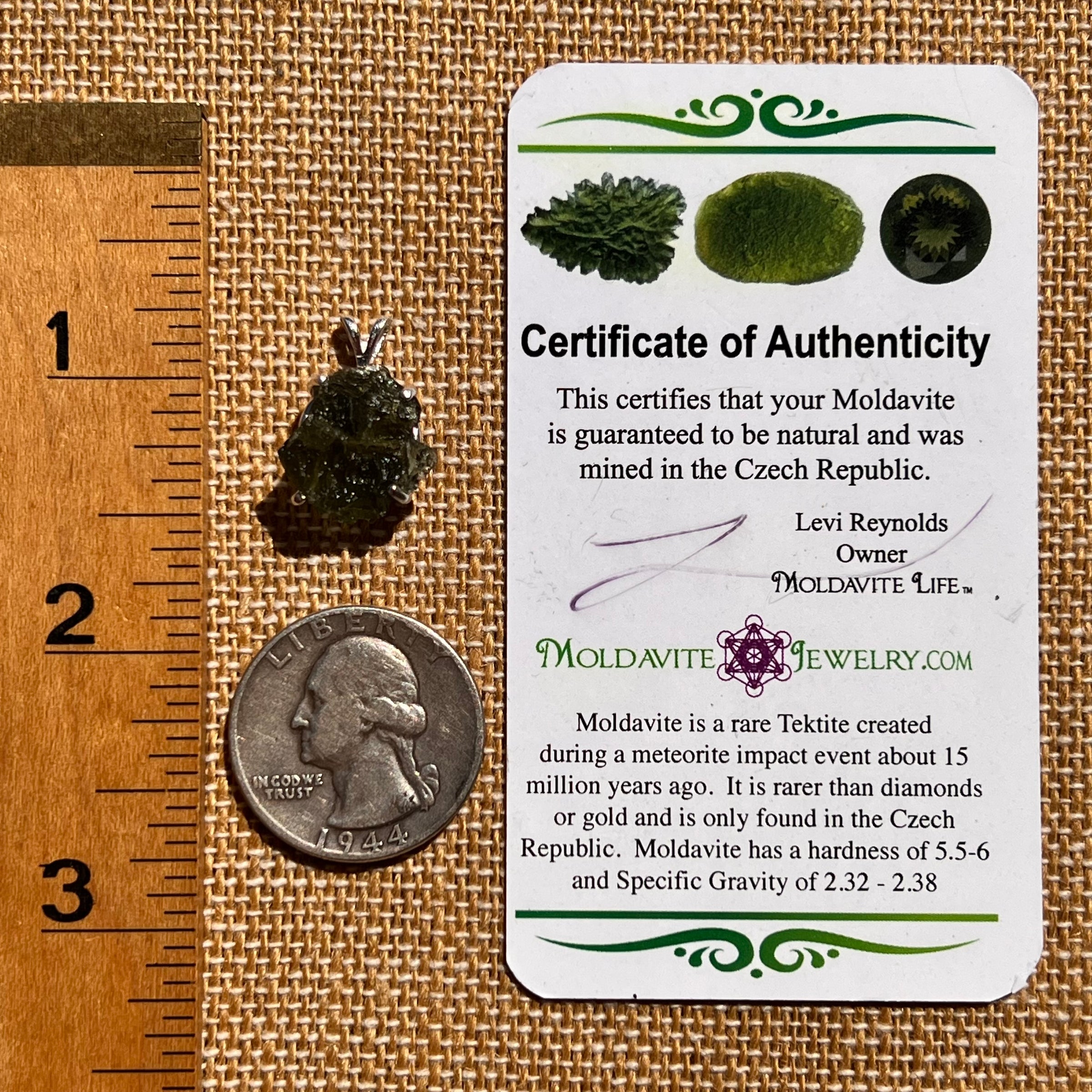 Raw Moldavite Pendant Sterling Silver Natural Hole #8125-Moldavite Life