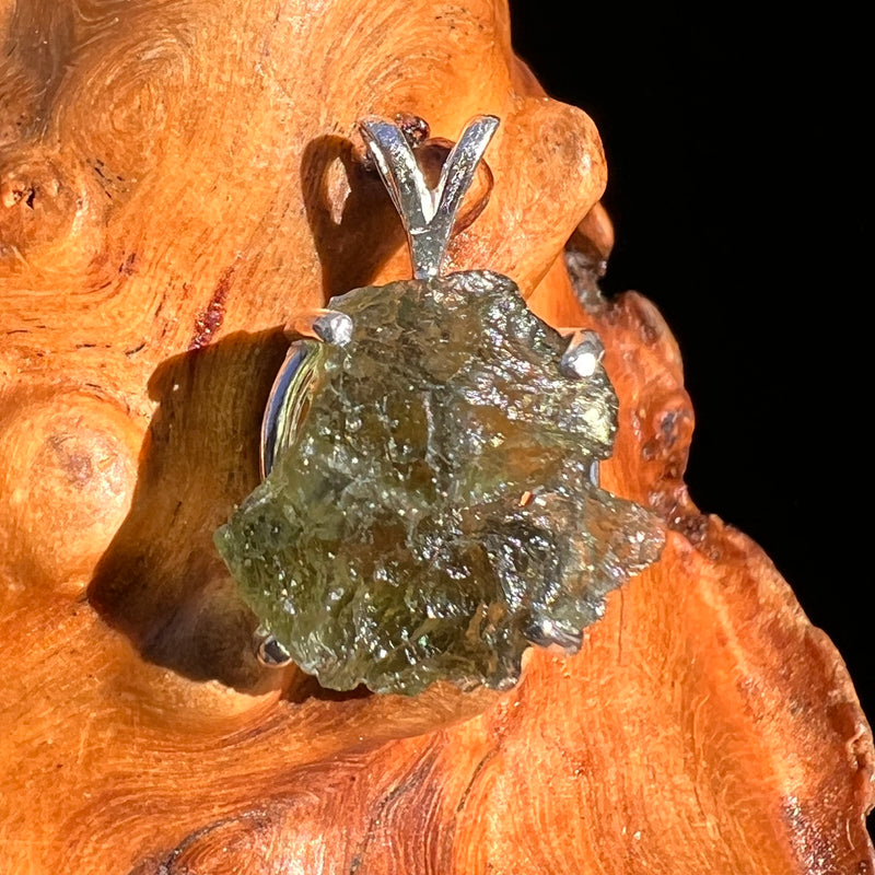Raw Moldavite Pendant Sterling Silver Natural Hole #8125-Moldavite Life